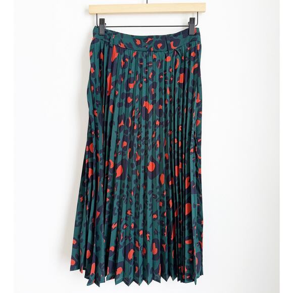 NWT Mango Pleated Animal Print Midi Skirt Green Black Orange Size Medium - Picture 2 of 2